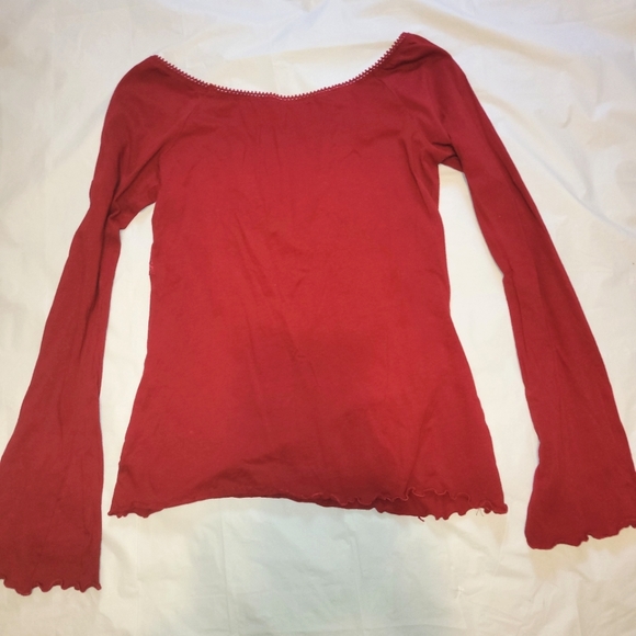 VTG 90s ❤️ Self Esteem ❤️ Red Peasant Blouse w/ Lace Empire Waist & Bell Sleeves - Picture 5 of 14
